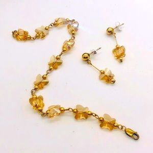 Vintage Butterfly Crystal Bracelet & Earrings 🦋